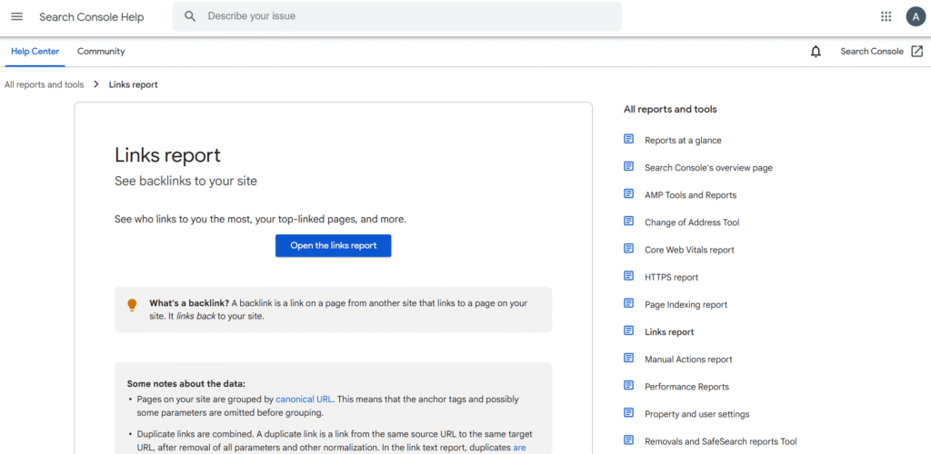 google backlink report