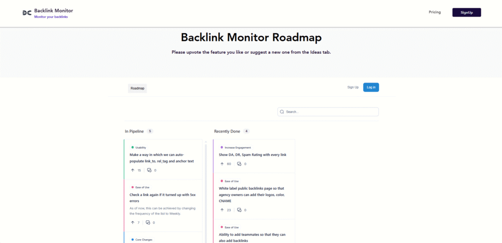backlink monitor feature roadmap