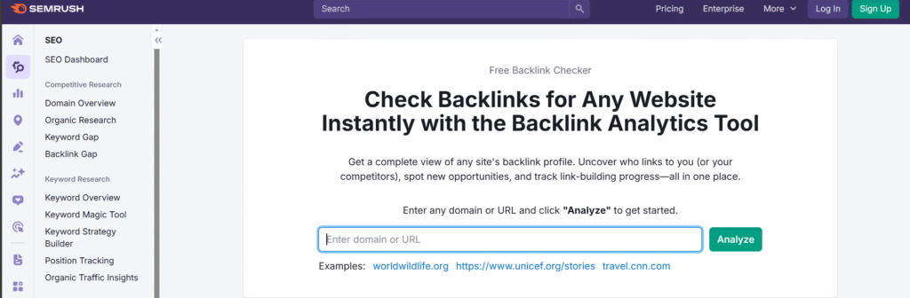 semrush backlink checker helps find backlinks pointing to your site