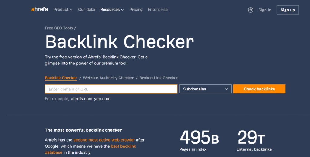 ahrefs backlink checker helps find backlinks pointing to your site